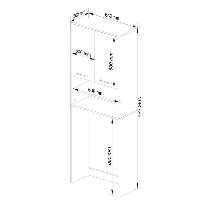 Casa si Gradina - Mobilier - Mobilier baie - Corpuri baie - Dulap baie inalt pentru spatiu deasupra masinii de spalat, cu usi si polite, 64x30x180 cm, alb si grafit - Infinity.ro