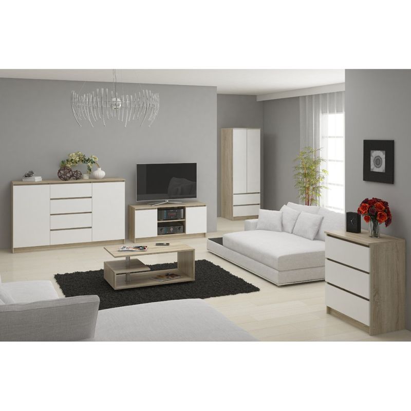Casa si Gradina - Mobilier - Comode si corpuri - Comode - Comoda TV cu 2 usi si o polita, PAL laminat 16 mm, 120x40x55 cm, stejar sonoma si alb - Infinity.ro