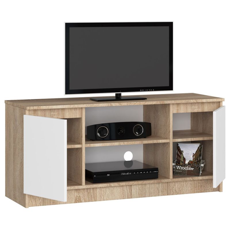 Casa si Gradina - Mobilier - Comode si corpuri - Comode - Comoda TV cu 2 usi si o polita, PAL laminat 16 mm, 120x40x55 cm, stejar sonoma si alb - Infinity.ro