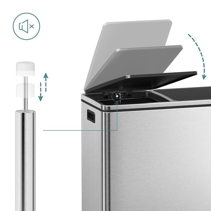 Casa si Gradina - Mobilier - Organizare si depozitare - Cosuri de gunoi - Cos de gunoi din inox cu 2 compartimente colectare selectiva, cu galeti interioare, 2x30litri, argintiu - Infinity.ro