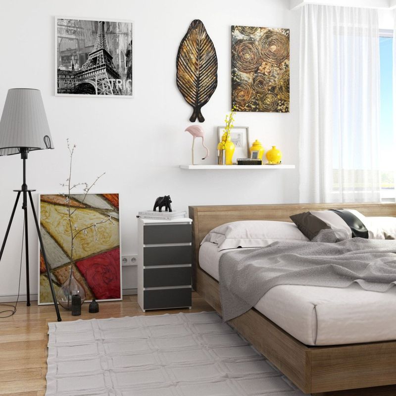 Casa si Gradina - Mobilier - Comode si corpuri - Comode - Comoda cu 4 sertare, PAL laminat 16mm, 40x35x74 cm, alb si gri - Infinity.ro