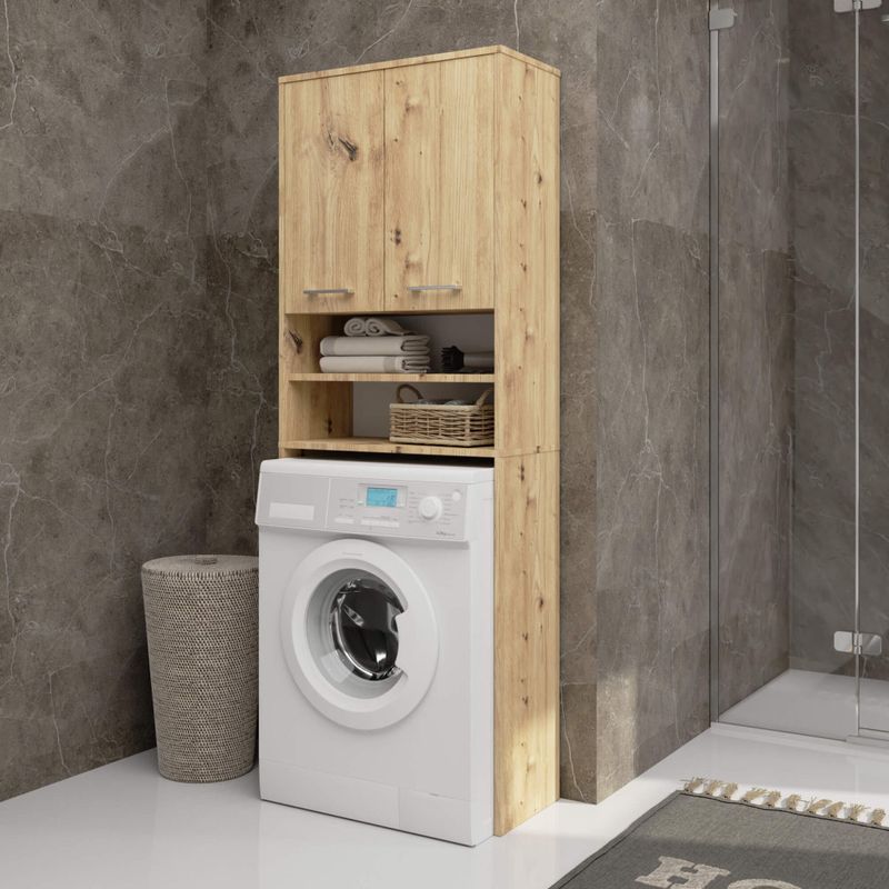 Casa si Gradina - Mobilier - Mobilier baie - Corpuri baie - Dulap baie inalt pentru spatiu deasupra masinii de spalat, cu usi si polite, 64x30x180 cm, stejar artisan - Infinity.ro