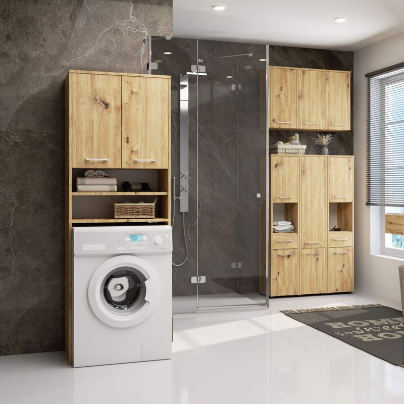 Casa si Gradina - Mobilier - Mobilier baie - Corpuri baie - Dulap baie inalt pentru spatiu deasupra masinii de spalat, cu usi si polite, 64x30x180 cm, stejar artisan - Infinity.ro