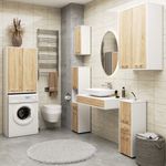 Casa si Gradina - Mobilier - Mobilier baie - Corpuri baie - Dulap de baie cu 2 usi si 4 rafturi, pentru spatiul de deasupra masinii de spalat, 64x30x180 cm, alb si stejar sonoma - Infinity.ro