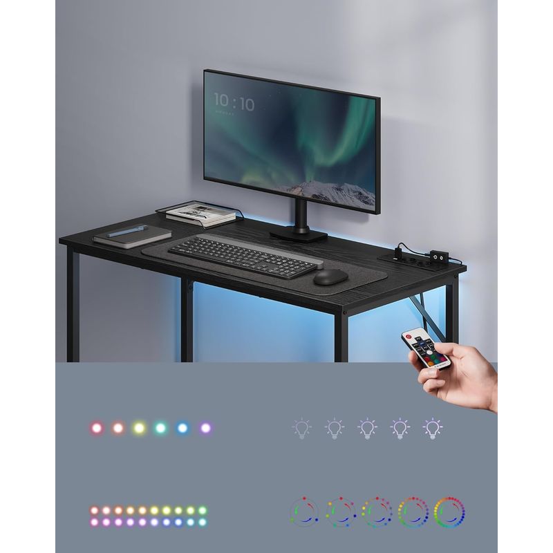 Casa si Gradina - Mobilier - Biblioteci si rafturi - Biblioteci - Birou cu iluminare LED, priza incorporata, 2 USB, 50x100x76 cm, negru - Infinity.ro