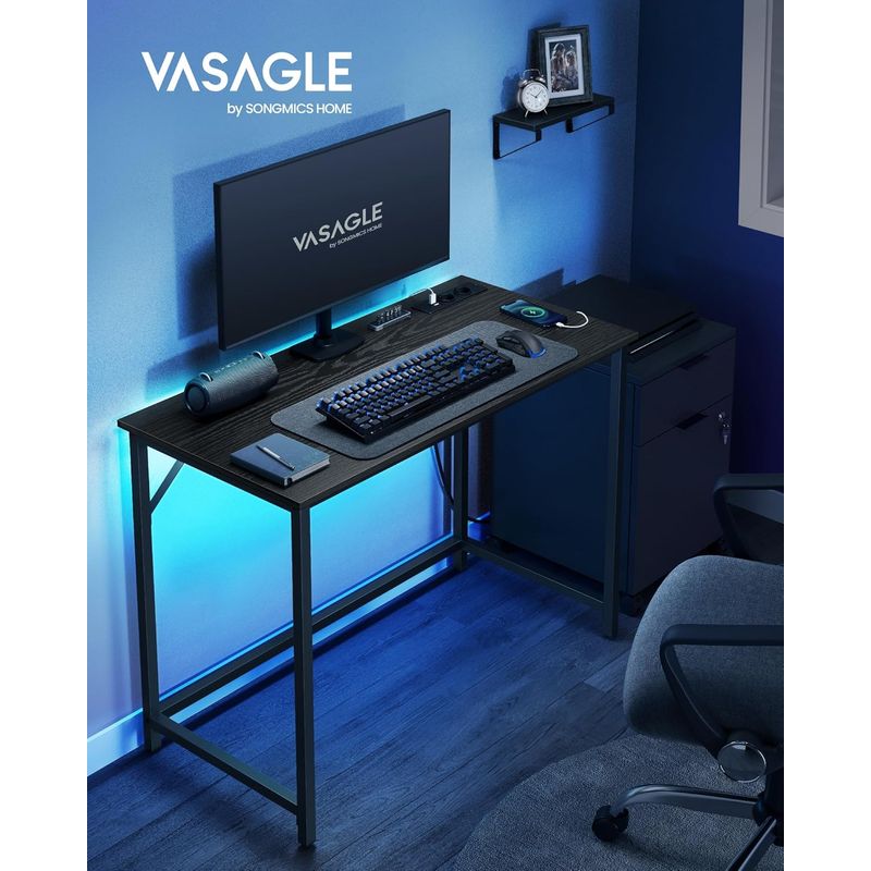 Casa si Gradina - Mobilier - Biblioteci si rafturi - Biblioteci - Birou cu iluminare LED, priza incorporata, 2 USB, 50x100x76 cm, negru - Infinity.ro