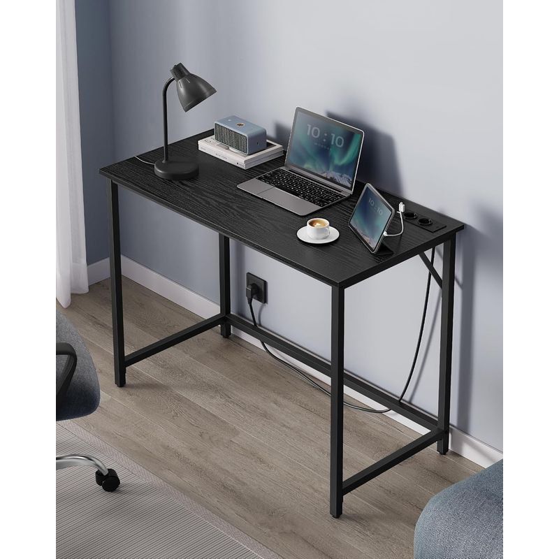 Casa si Gradina - Mobilier - Biblioteci si rafturi - Biblioteci - Birou cu iluminare LED, priza incorporata, 2 USB, 50x100x76 cm, negru - Infinity.ro