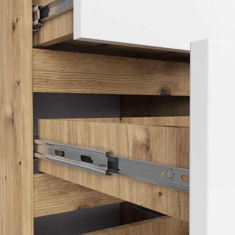 Casa si Gradina - Mobilier - Comode si corpuri - Comode - Comoda cu 4 sertare, PAL laminat 16mm, 40x35x74 cm, stejar artisan si alb - Infinity.ro