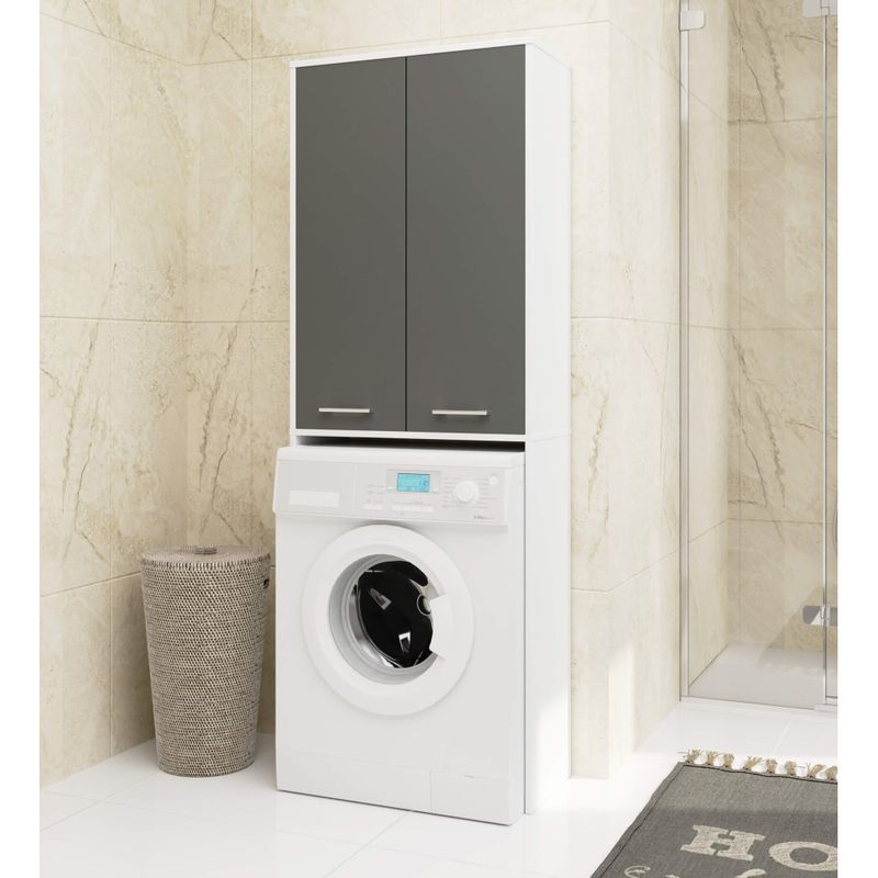 Casa si Gradina - Mobilier - Mobilier baie - Corpuri baie - Dulap de baie cu 2 usi si 4 rafturi, pentru spatiul de deasupra masinii de spalat, 64x30x180 cm, alb si grafit - Infinity.ro