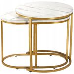 Casa si Gradina - Mobilier - Mese si birouri - Masute de cafea - Set 2 mese pentru cafea, cadru otel, blat MDF model marmura, 50x50x50 cm si 60x32x44 cm, alb si auriu - Infinity.ro
