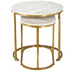 Casa si Gradina - Mobilier - Mese si birouri - Masute de cafea - Set 2 mese pentru cafea, cadru otel, blat MDF model marmura, 50x50x50 cm si 60x32x44 cm, alb si auriu - Infinity.ro