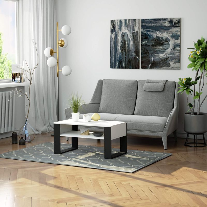 Casa si Gradina - Mobilier - Mese si birouri - Masute de cafea - Masuta de cafea Domi cu raft inferior, blat laminat, 92x50x45 cm, alb si negru - Infinity.ro