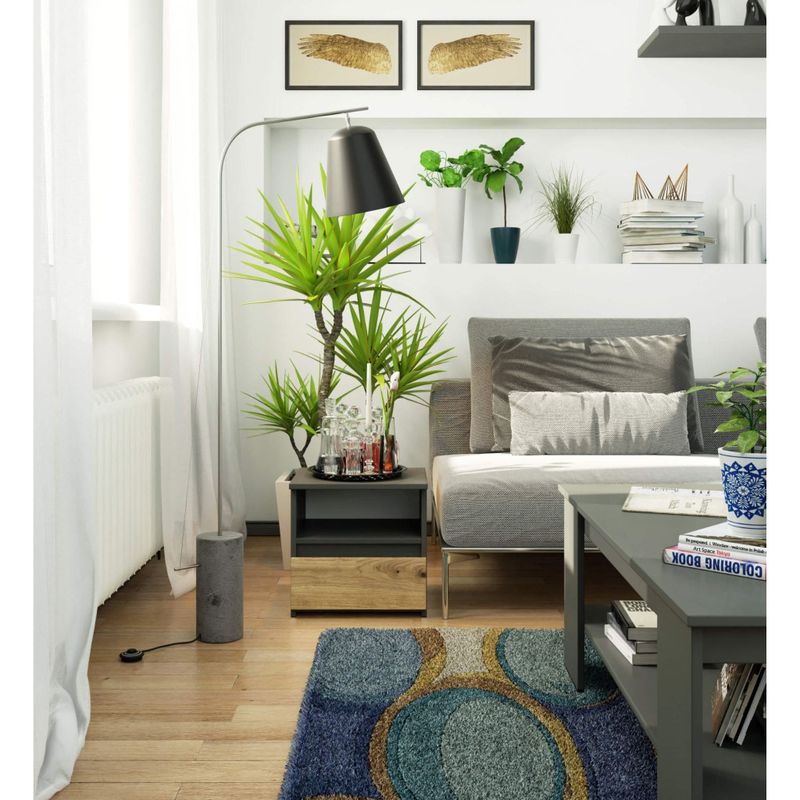 Casa si Gradina - Mobilier - Comode si corpuri - Noptiere - Noptiera cu 1 sertar, PAL laminat 16mm, 40x35x40 cm, gri si stejar artisan - Infinity.ro