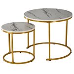 Casa si Gradina - Mobilier - Mese si birouri - Masute de cafea - Set 2 masute cafea suprapozabile, MDF si metal, 60x50 cm si 40x40 cm, alb marmura si auriu - Infinity.ro