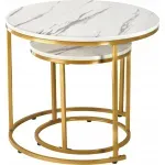Casa si Gradina - Mobilier - Mese si birouri - Masute de cafea - Set 2 masute cafea suprapozabile, MDF si metal, 60x50 cm si 40x40 cm, alb marmura si auriu - Infinity.ro