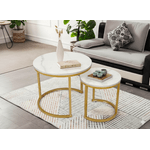 Casa si Gradina - Mobilier - Mese si birouri - Masute de cafea - Set 2 masute cafea suprapozabile, MDF si metal, 60x50 cm si 40x40 cm, alb marmura si auriu - Infinity.ro