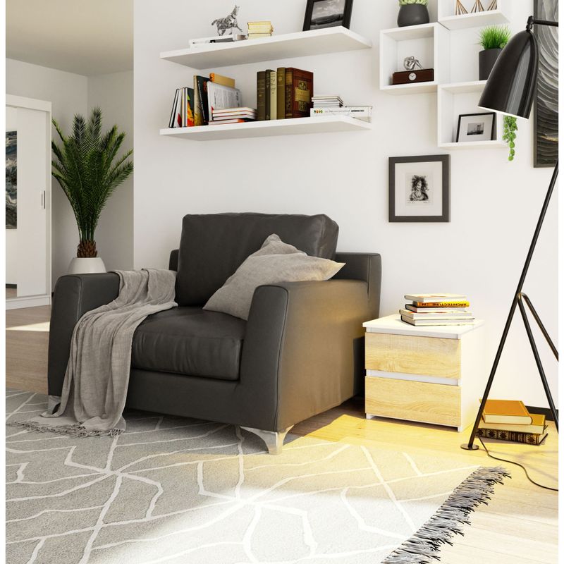 Casa si Gradina - Mobilier - Comode si corpuri - Noptiere - Noptiera cu 2 sertare, din PAL laminat, 40x35x40 cm, alb si stejar sonoma - Infinity.ro