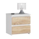 Casa si Gradina - Mobilier - Comode si corpuri - Noptiere - Noptiera cu 2 sertare, din PAL laminat, 40x35x40 cm, alb si stejar sonoma - Infinity.ro