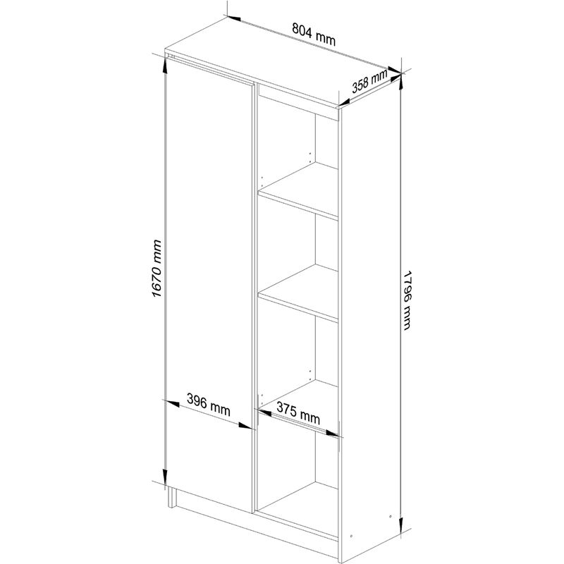 Casa si Gradina - Mobilier - Dulapuri si sifoniere - Dulapuri - Dulap cu usa si 8 etajere, PAL laminat 16 mm, 80x35x180 cm, alb si gri - Infinity.ro