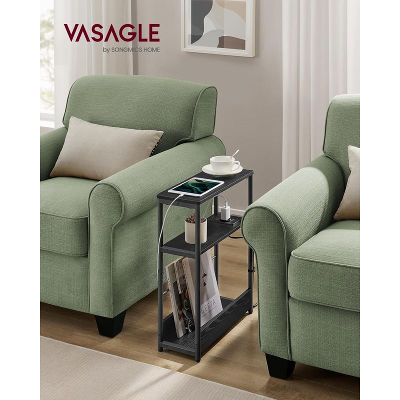 Casa si Gradina - Mobilier - Biblioteci si rafturi - Biblioteci - Masuta ingusta cu priza si porturi de incarcare USB, 3 rafturi, 45x18x58 cm, negru - Infinity.ro