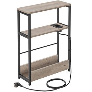 Masuta ingusta cu priza si porturi de incarcare USB, 3 rafturi, 45x18x58 cm, gri