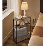 Casa si Gradina - Mobilier - Biblioteci si rafturi - Biblioteci - Masuta ingusta cu priza si porturi de incarcare USB, 3 rafturi, 45x18x58 cm, gri - Infinity.ro