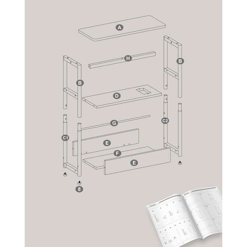 Casa si Gradina - Mobilier - Biblioteci si rafturi - Biblioteci - Masuta ingusta cu priza si porturi de incarcare USB, 3 rafturi, 45x18x58 cm, gri - Infinity.ro