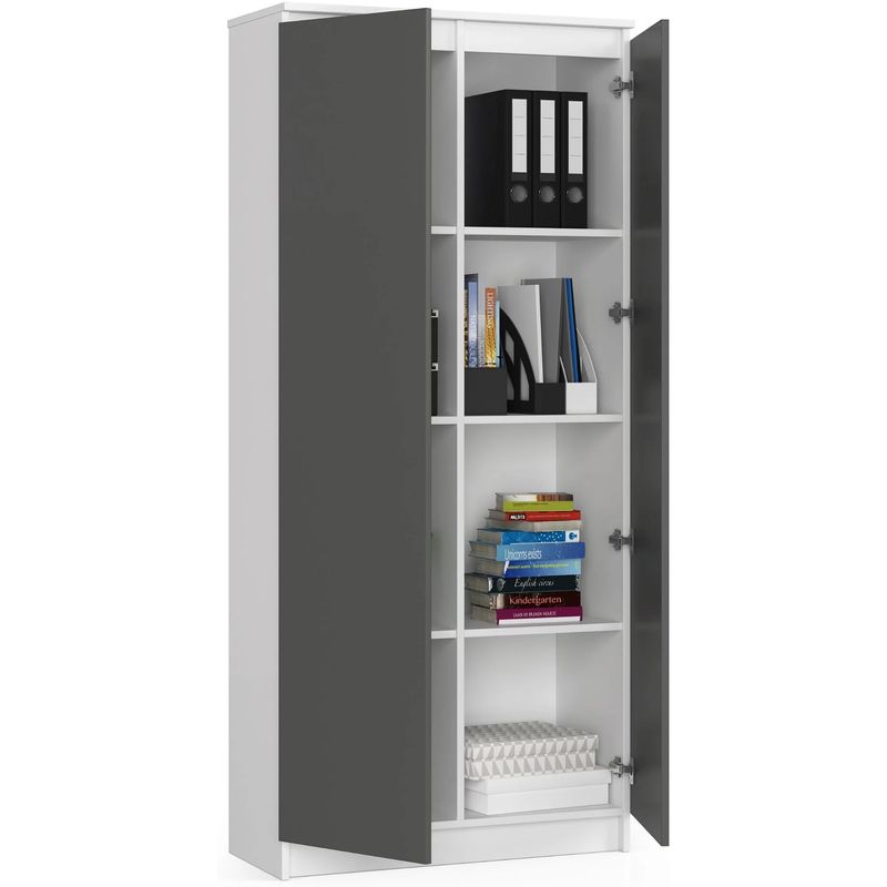 Casa si Gradina - Mobilier - Dulapuri si sifoniere - Dulapuri - Dulap cu 8 etajere, PAL laminat 16 mm, 80x35x180 cm, alb si grafit - Infinity.ro