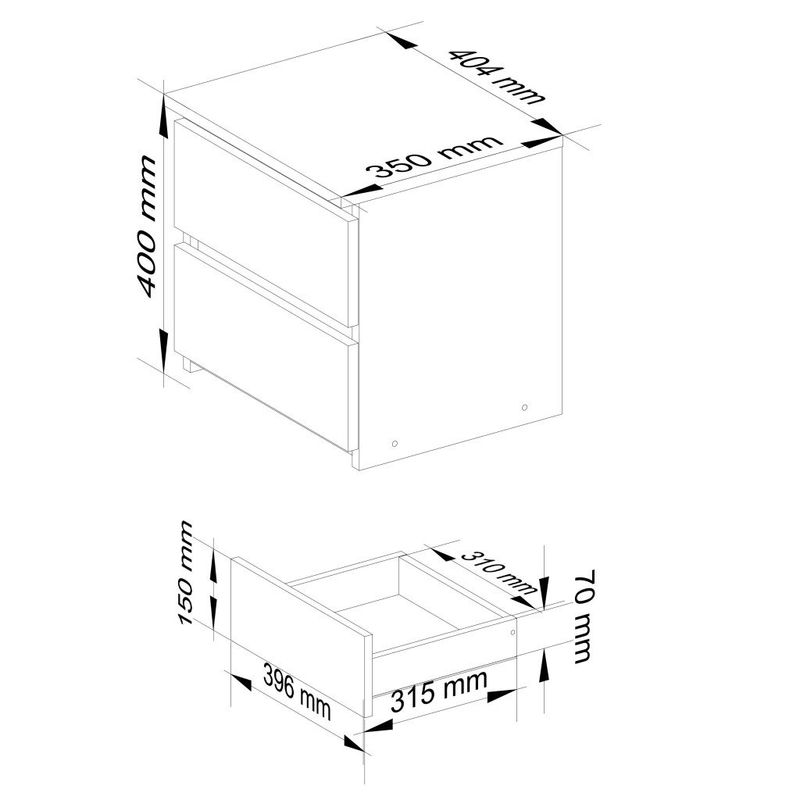 Casa si Gradina - Mobilier - Comode si corpuri - Noptiere - Noptiera cu 2 sertare, din PAL laminat, 40x35x40 cm, gri si alb - Infinity.ro