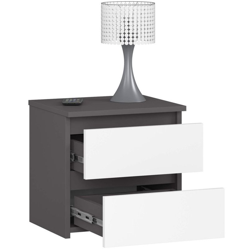 Casa si Gradina - Mobilier - Comode si corpuri - Noptiere - Noptiera cu 2 sertare, din PAL laminat, 40x35x40 cm, gri si alb - Infinity.ro