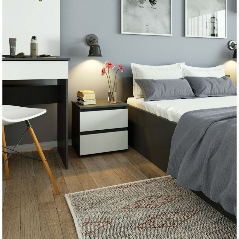 Casa si Gradina - Mobilier - Comode si corpuri - Noptiere - Noptiera cu 2 sertare, din PAL laminat, 40x35x40 cm, gri si alb - Infinity.ro