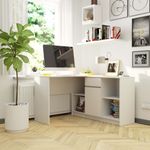 Casa si Gradina - Mobilier - Mese si birouri - Birouri - Birou de colt cu sertar, usa si 6 rafturi, PAL laminat 16 mm, 120x126x79 cm, alb - Infinity.ro