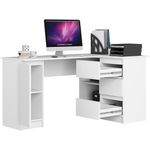Casa si Gradina - Mobilier - Mese si birouri - Birouri - Birou colt dreapta in L cu 3 sertare si rafturi, PAL laminat 16 mm, 155x85x77 cm, alb - Infinity.ro