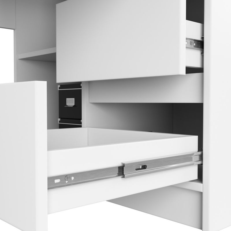 Casa si Gradina - Mobilier - Mese si birouri - Birouri - Birou colt dreapta in L cu 3 sertare si rafturi, PAL laminat 16 mm, 155x85x77 cm, alb - Infinity.ro