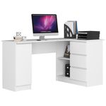 Casa si Gradina - Mobilier - Mese si birouri - Birouri - Birou colt dreapta in L cu 3 sertare si rafturi, PAL laminat 16 mm, 155x85x77 cm, alb - Infinity.ro