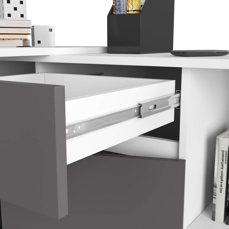 Casa si Gradina - Mobilier - Mese si birouri - Birouri - Birou de colt cu sertar, usa si 6 rafturi, PAL laminat 16 mm, 120x126x79 cm, alb si gri - Infinity.ro