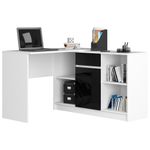 Casa si Gradina - Mobilier - Mese si birouri - Birouri - Birou de colt cu sertar, usa si 6 rafturi, fronturi MDF lucios, 120x126x79 cm, alb si negru lucios - Infinity.ro
