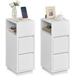 Casa si Gradina - Mobilier - Comode si corpuri - Noptiere - Set 2 noptiere inguste cu 2 sertare si compartiment deschis reversibil, PAL si MDF, 30x25x65 cm, alb - Infinity.ro
