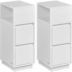 Casa si Gradina - Mobilier - Comode si corpuri - Noptiere - Set 2 noptiere inguste cu 2 sertare si compartiment deschis reversibil, PAL si MDF, 30x25x65 cm, alb - Infinity.ro
