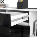 Casa si Gradina - Mobilier - Mese si birouri - Birouri - Birou de colt cu sertar, usa si 6 rafturi, fronturi MDF lucios, 120x126x79 cm, alb si negru lucios - Infinity.ro