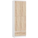 Casa si Gradina - Mobilier - Dulapuri si sifoniere - Dulapuri - Dulap inchis cu 2 usi si sertar, 4 rafturi, PAL laminat 16 mm, 60x35x180 cm, alb si stejar sonoma - Infinity.ro