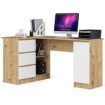 Casa si Gradina - Mobilier - Mese si birouri - Birouri - Birou colt stanga in L cu 3 sertare si rafturi, PAL laminat 16 mm, 155x85x77 cm, stejar artisan si alb - Infinity.ro