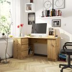 Casa si Gradina - Mobilier - Mese si birouri - Birouri - Birou colt stanga in L cu 3 sertare si rafturi, PAL laminat 16 mm, 155x85x77 cm, stejar artisan - Infinity.ro