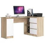 Casa si Gradina - Mobilier - Mese si birouri - Birouri - Birou colt dreapta in L cu 3 sertare si rafturi, PAL laminat 16 mm, 155x85x77 cm, stejar sonoma si alb - Infinity.ro