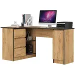 Casa si Gradina - Mobilier - Mese si birouri - Birouri - Birou colt stanga in L cu 3 sertare si rafturi, PAL laminat 16 mm, 155x85x77 cm, stejar craft - Infinity.ro