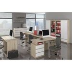 Casa si Gradina - Mobilier - Mese si birouri - Birouri - Birou colt stanga in L cu 3 sertare si rafturi, PAL laminat 16 mm, 155x85x77 cm, stejar sonoma si alb - Infinity.ro