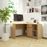 Casa si Gradina - Mobilier - Mese si birouri - Birouri - Birou de colt cu sertar, usa si 6 rafturi, PAL laminat 16 mm, 120x126x79 cm, stejar sonoma - Infinity.ro