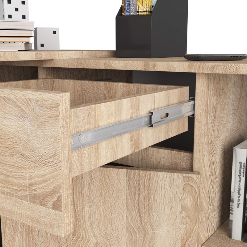 Casa si Gradina - Mobilier - Mese si birouri - Birouri - Birou de colt cu sertar, usa si 6 rafturi, PAL laminat 16 mm, 120x126x79 cm, stejar sonoma - Infinity.ro