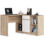 Casa si Gradina - Mobilier - Mese si birouri - Birouri - Birou de colt cu sertar, usa si 6 rafturi, PAL laminat 16 mm, 120x126x79 cm, stejar sonoma si alb - Infinity.ro