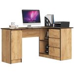 Casa si Gradina - Mobilier - Mese si birouri - Birouri - Birou colt dreapta in L cu 3 sertare si rafturi, PAL laminat 16 mm, 155x85x77 cm, stejar craft - Infinity.ro